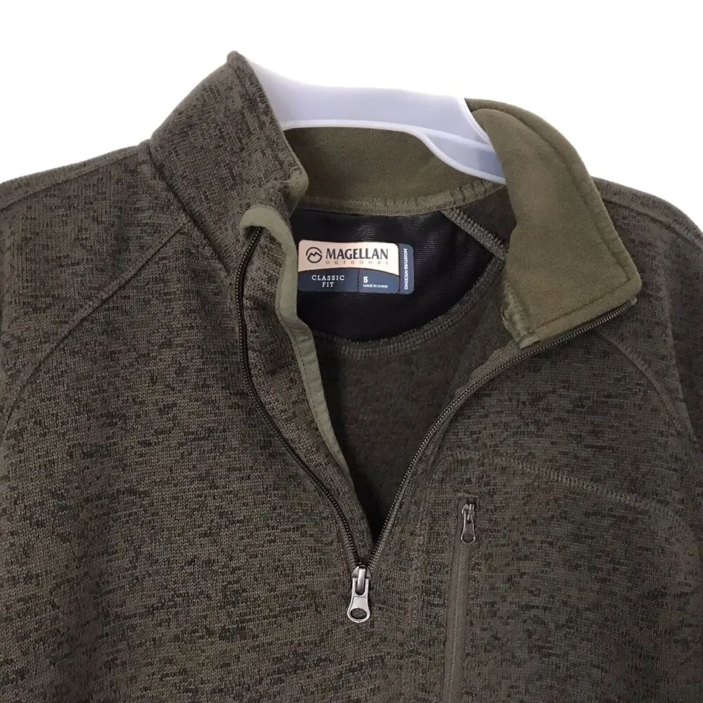 Magellan Outdoors Mens Sweater Sm Hickory Canyon 1/4 Zip Olive Night Pullover